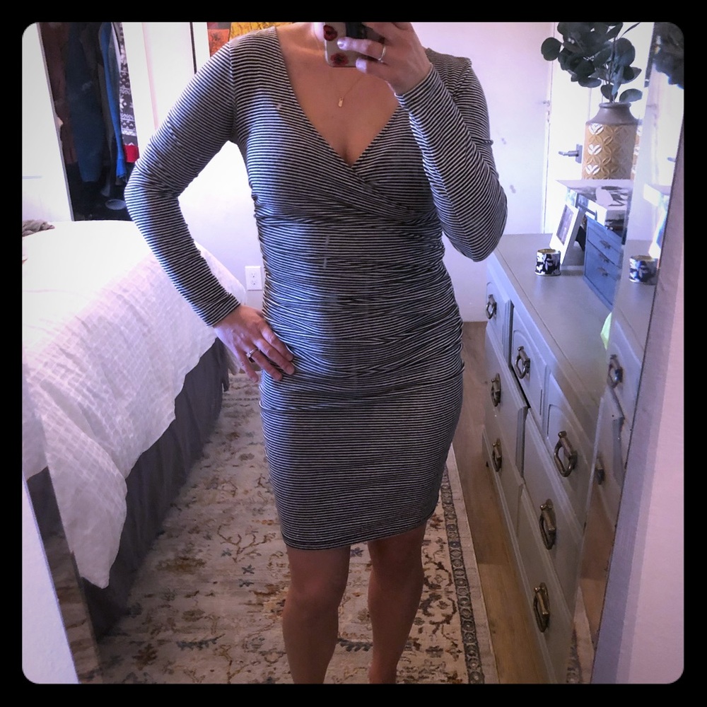 Leith striped long sleeve body-con dress